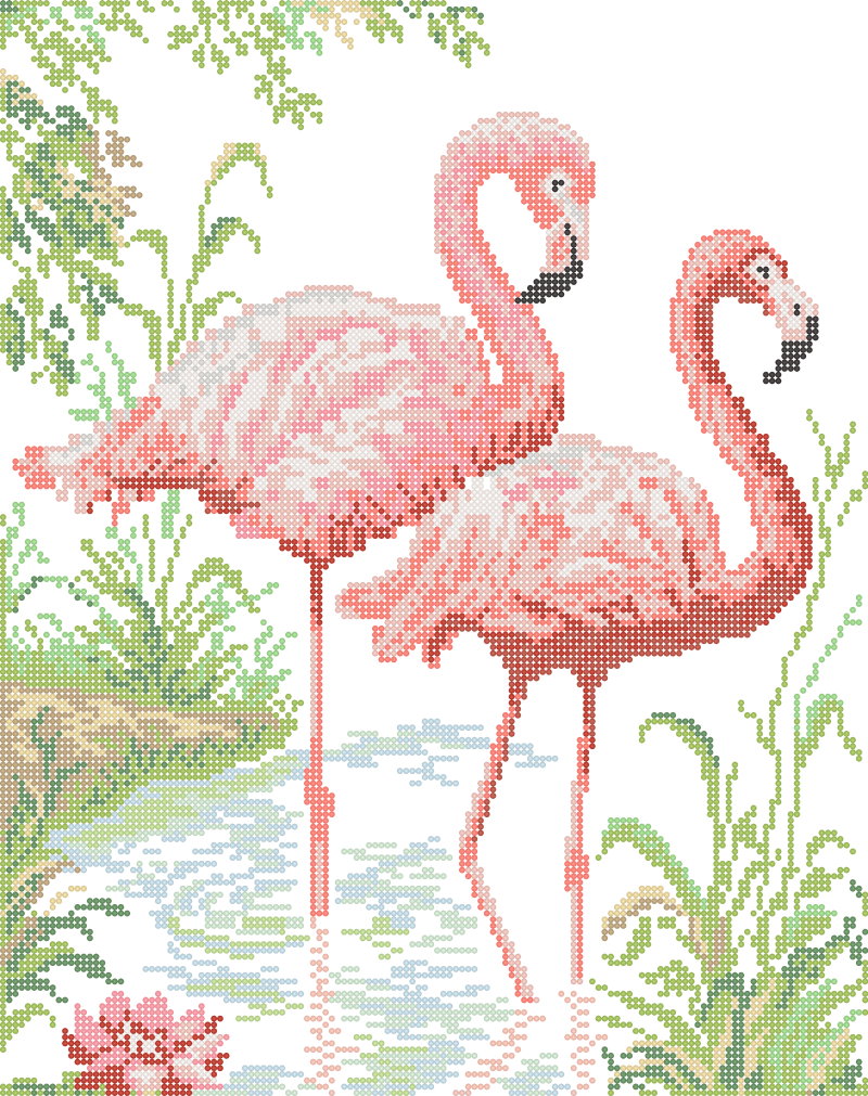 Схема вышивки птиц 'Розовый фламинго' - схема вышивки бисером Елены Ивановой для бесплатного скачивания